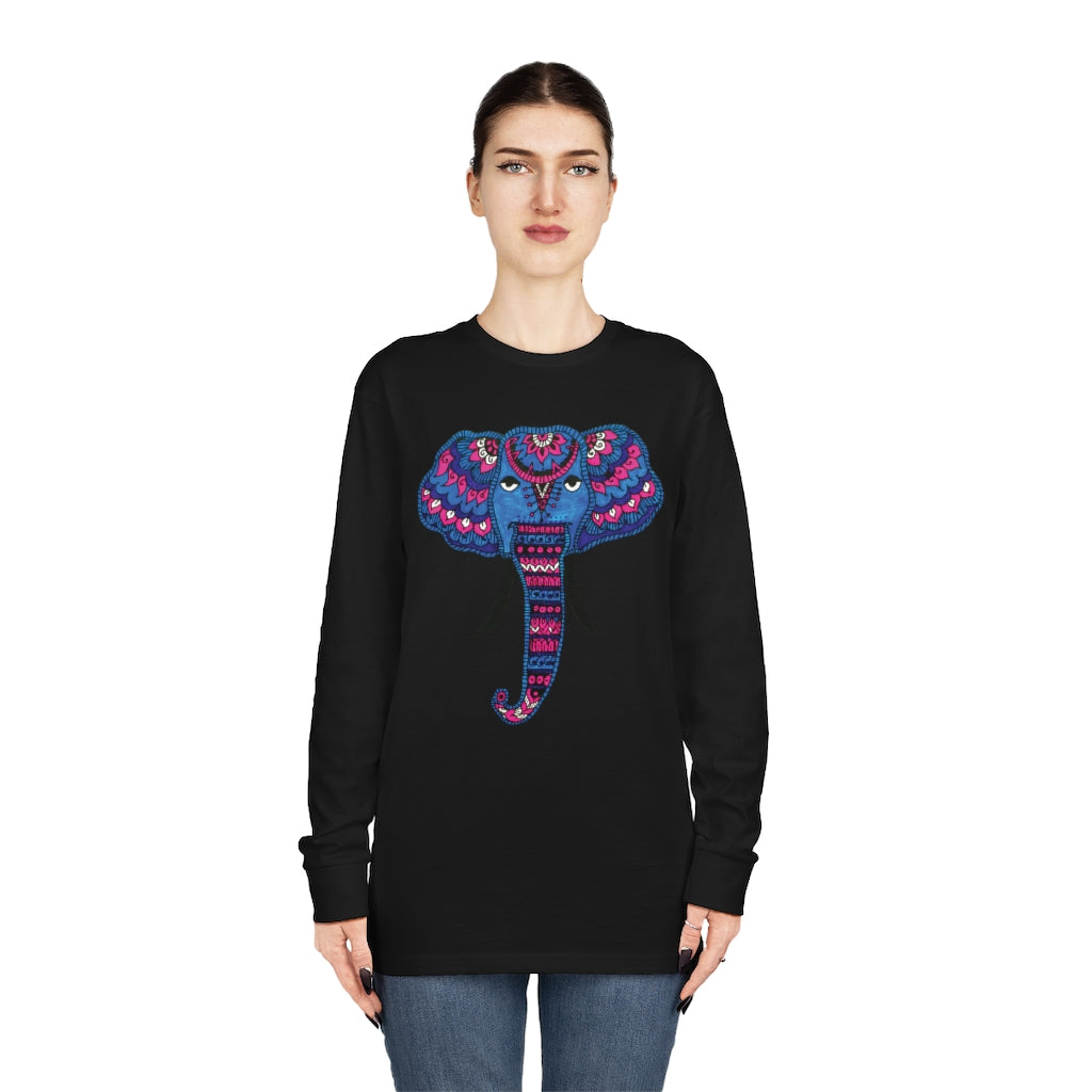 Elephant-Long Sleeve Round Neck Unisex Tee